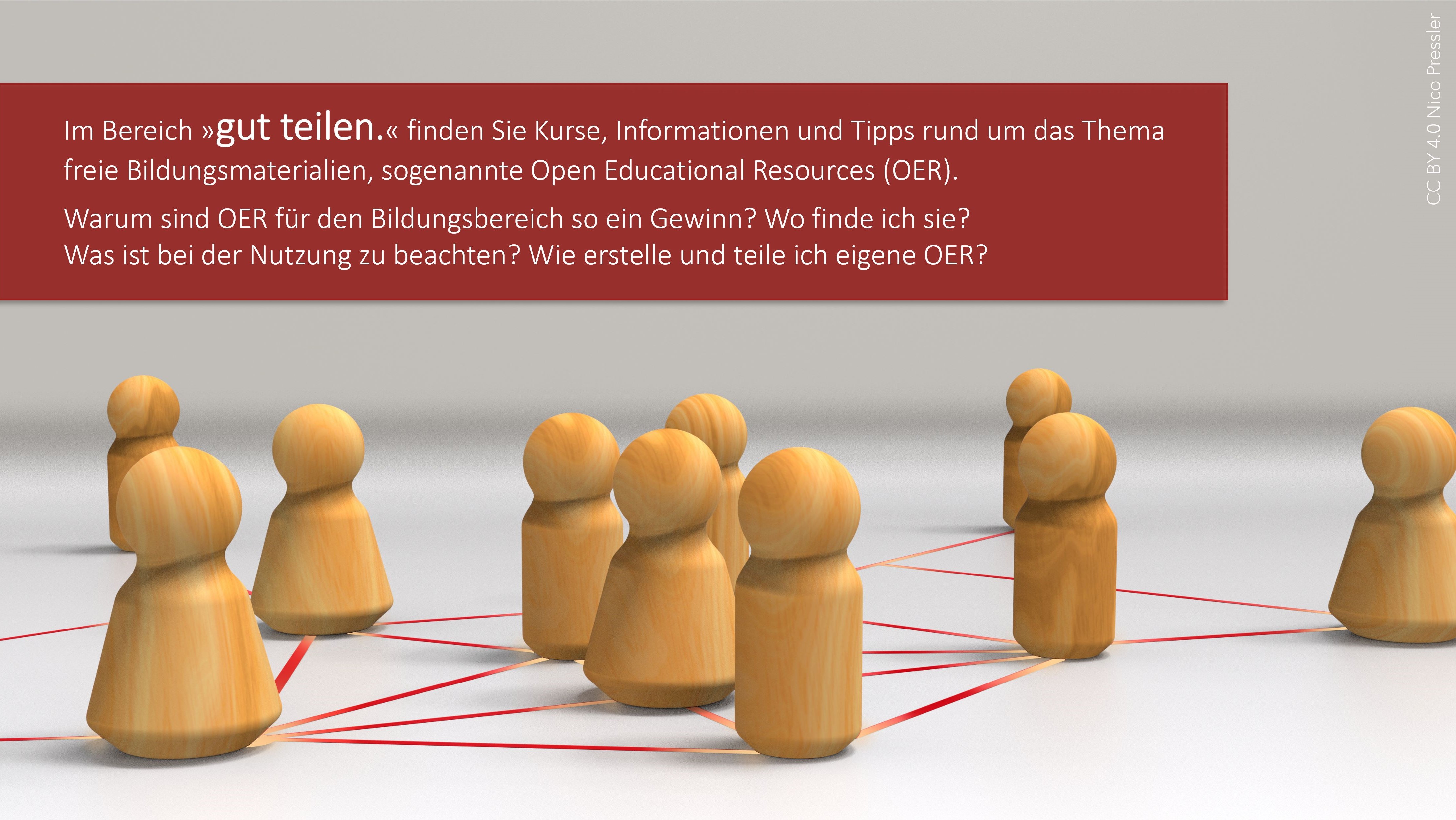 Im Bereich »gut teilen.« finden Sie Kurse, Informationen und Tipps rund um das Thema freie Bildungsmaterialien.